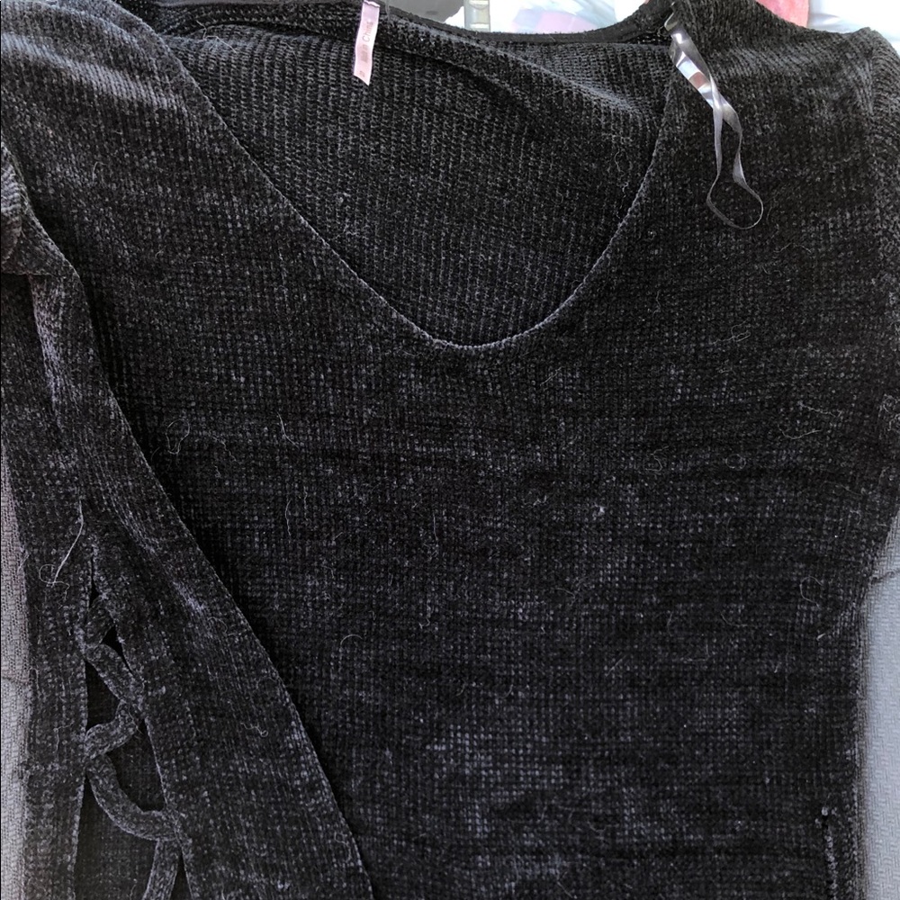 Black velvet long sleeve top